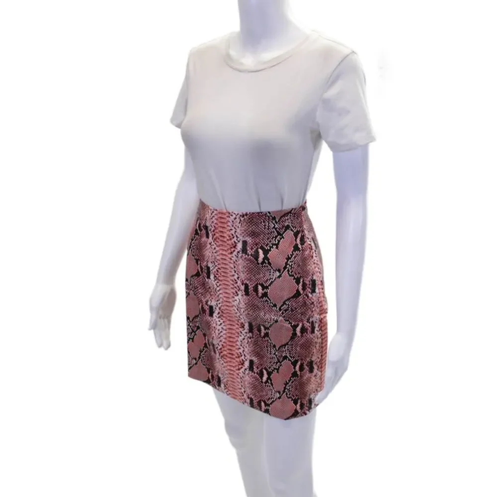 Endless Rose Womens Vegan Leather Animal Print Zip Up Mini Skirt Pink Size XS